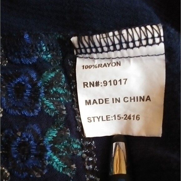 Solitaire Women's Top Blouse Peasant Smock Navy Boho Embroidered Tassels Size L - Picture 8 of 10